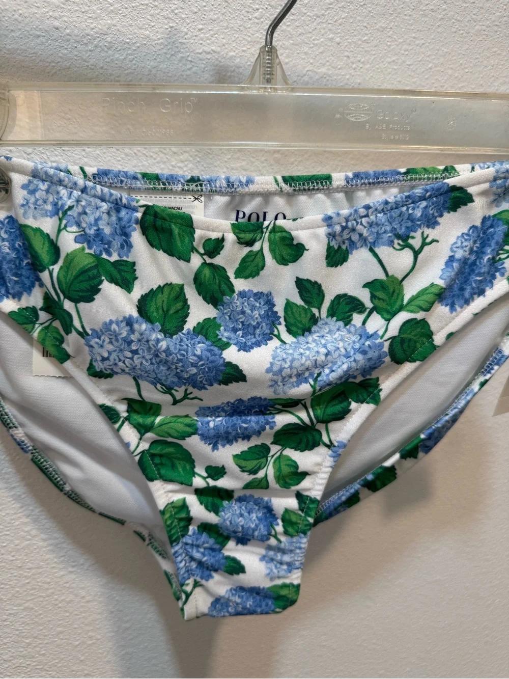 Ralph Lauren White Bikini Bottoms with Blue Hydrangea Print